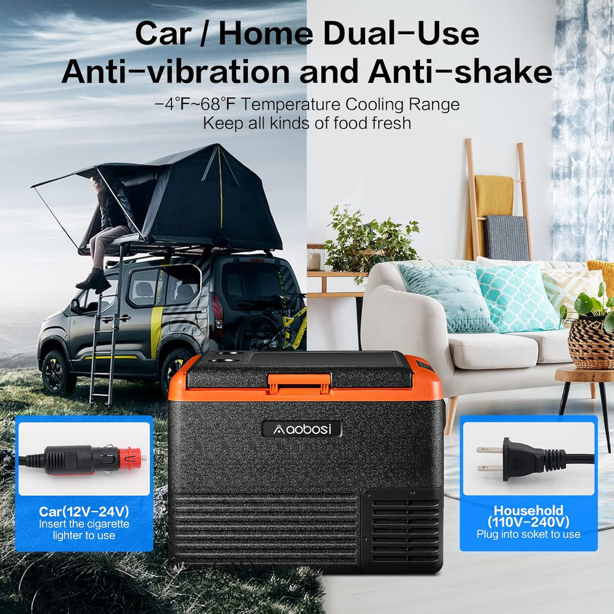 42 Quart (40L) Portable Car Refrigerator Freezer Single Zone Electric Compressor Cooler D59330