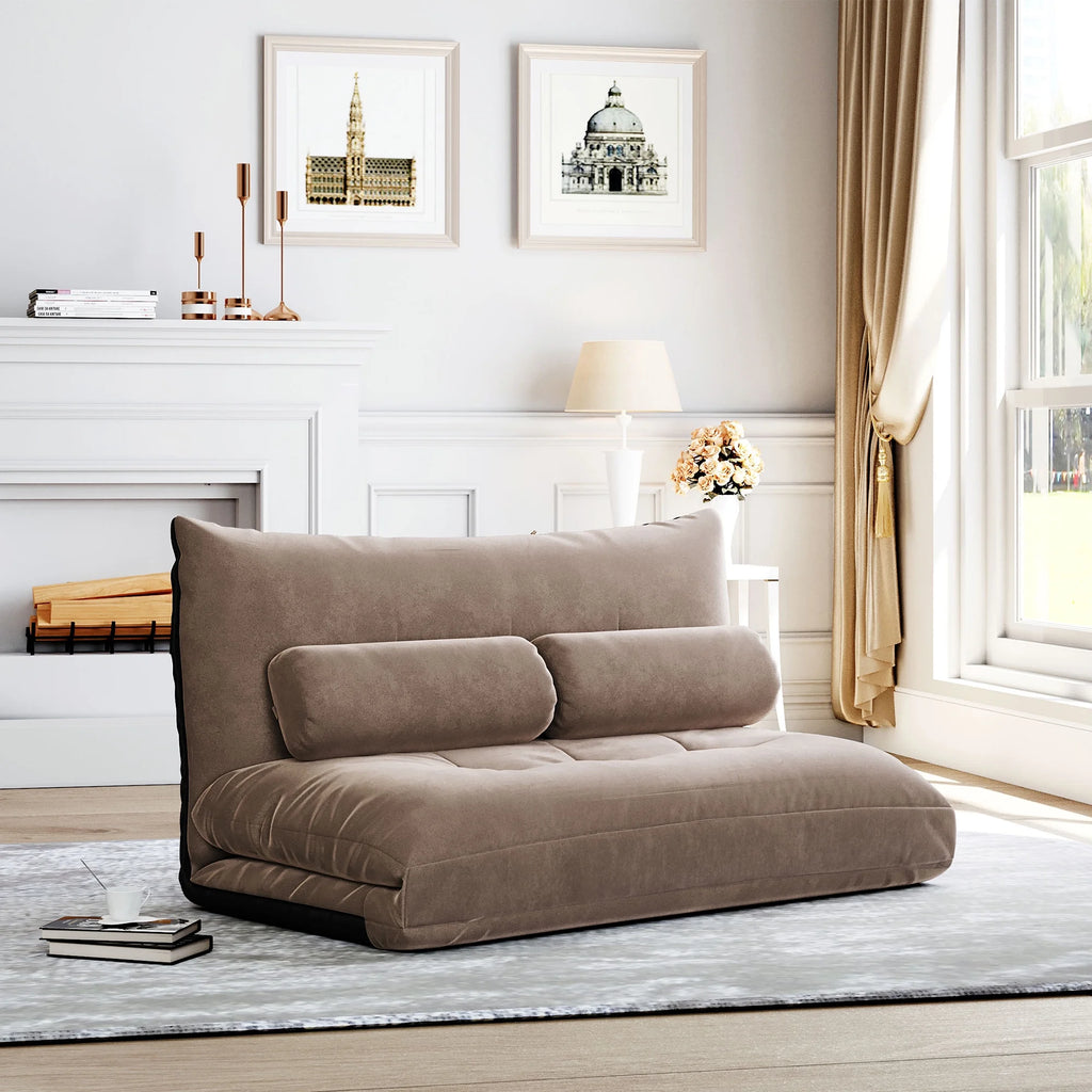 Light Brown Sofa Bed Folding Futon with Two Pillows O241