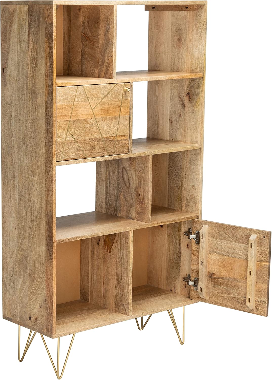 Natural Brass Hairpin Leg Storage Bookcase Q9630