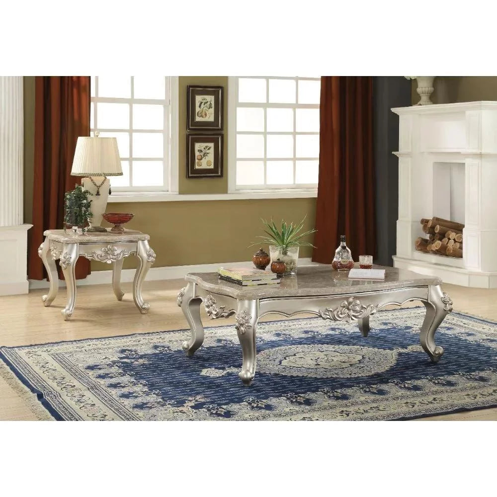 Beige Marble & Champagne Coffee Table + 2 End Tables P961181