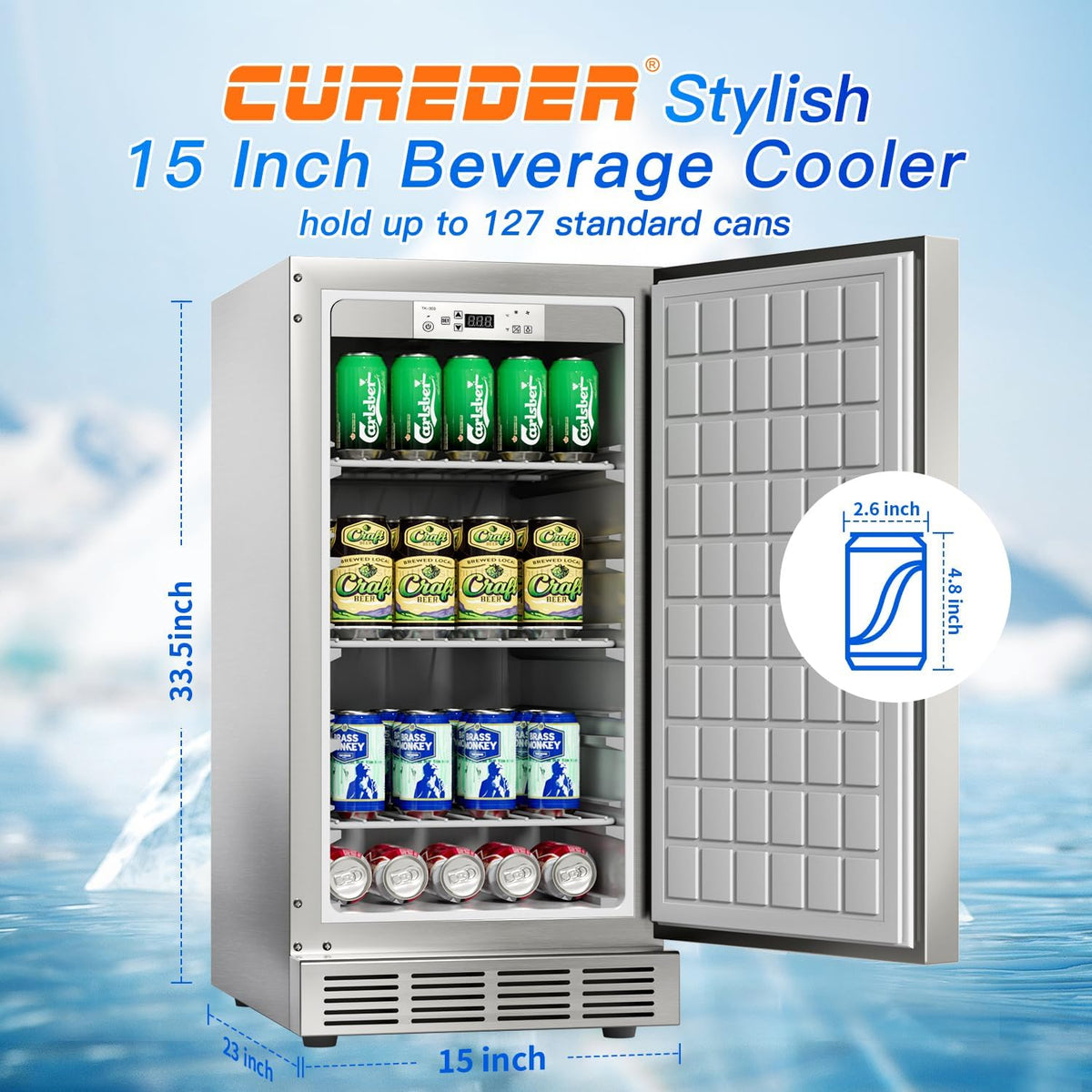 15 Inch Weather Proof Stainless Steel Outdoor Refrigerator E3342