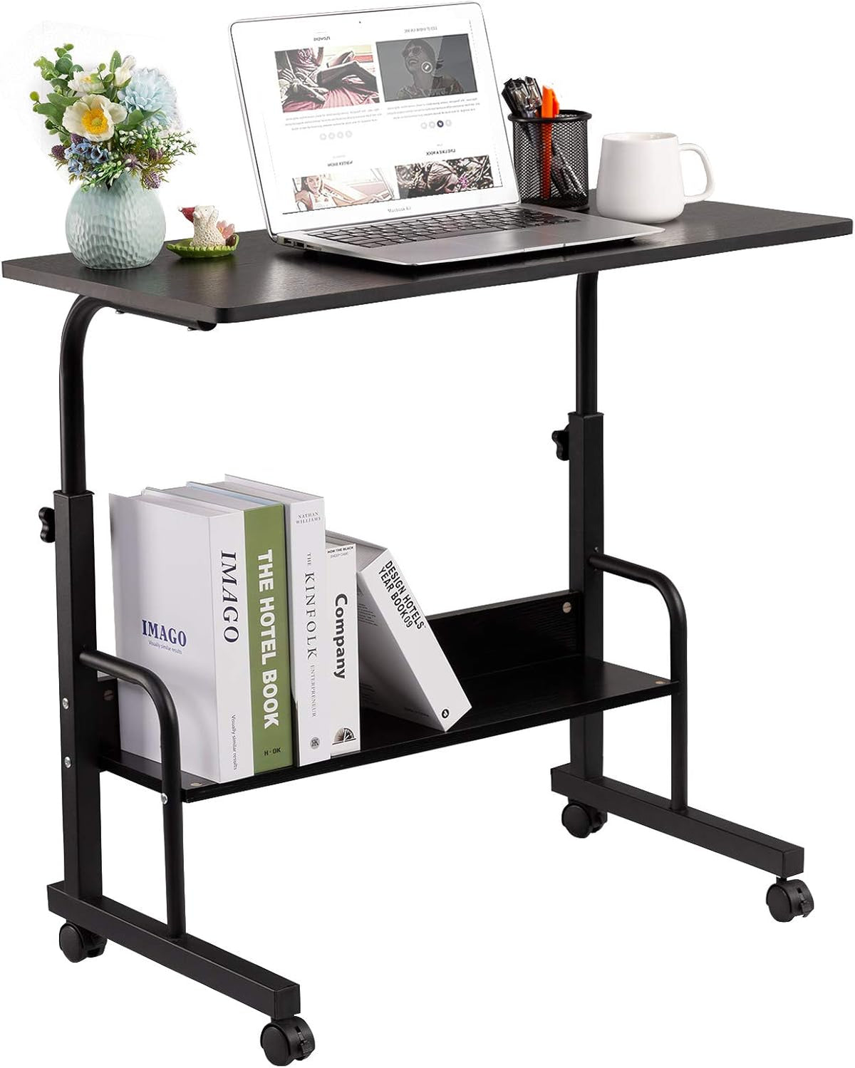 Oak Mobile Laptop Desk Cart with Wheels U494