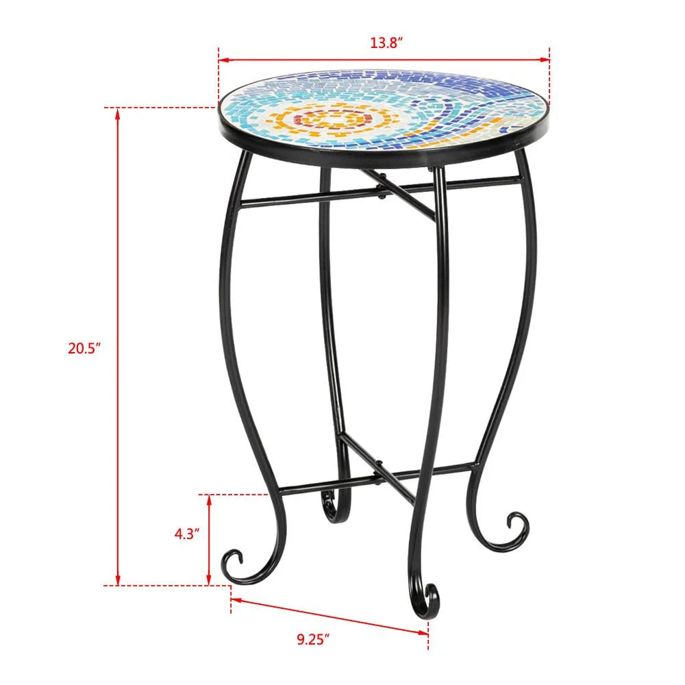 Outdoor Ceramic Tile Iron Frame Side Table X378459