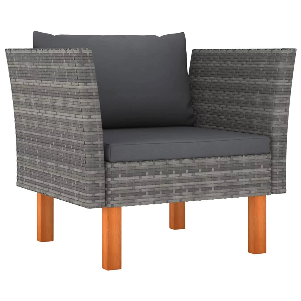 Gray Poly Rattan and Eucalyptus Wood Patio Sofa with Cushions N557788