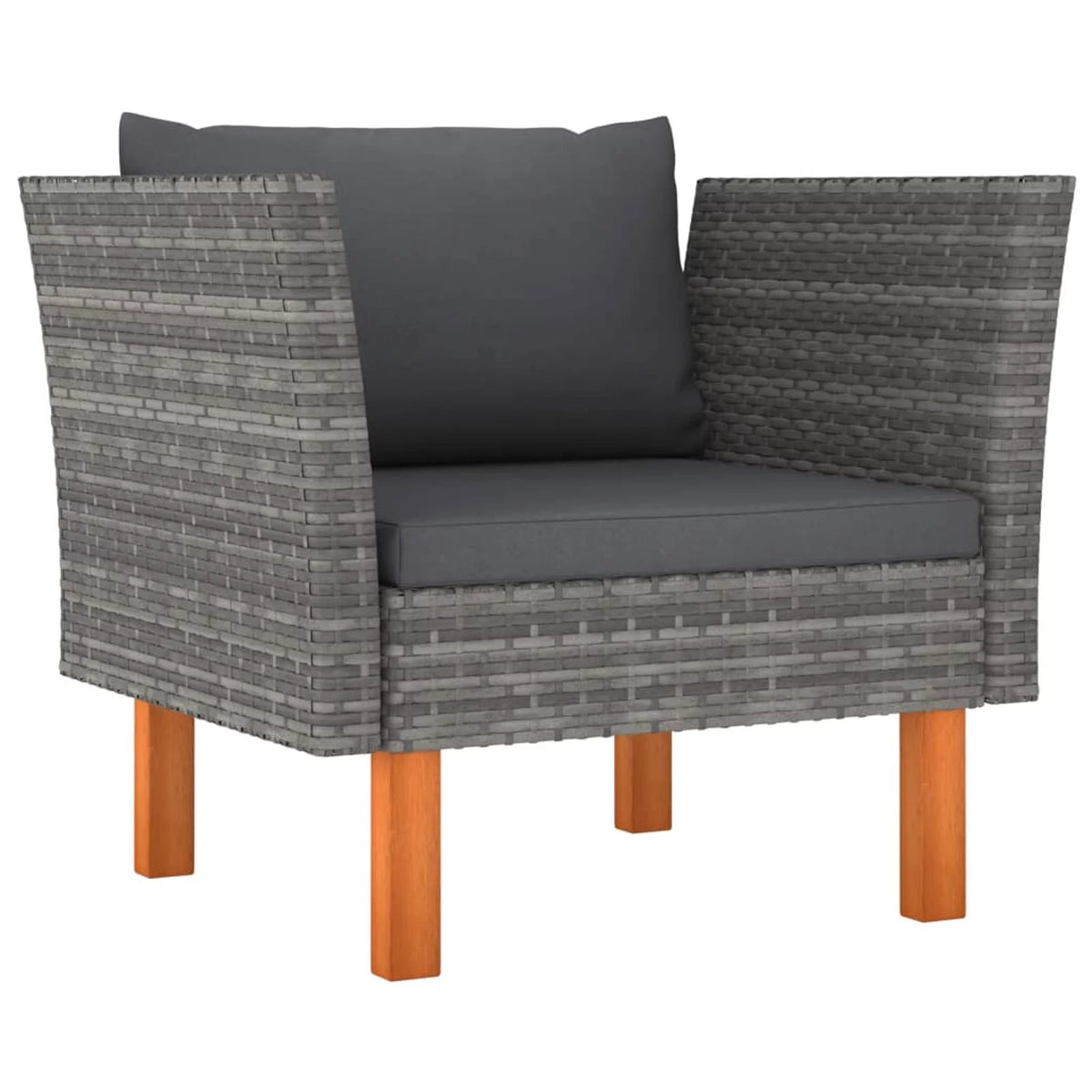 Gray Poly Rattan and Eucalyptus Wood Patio Sofa with Cushions N557788