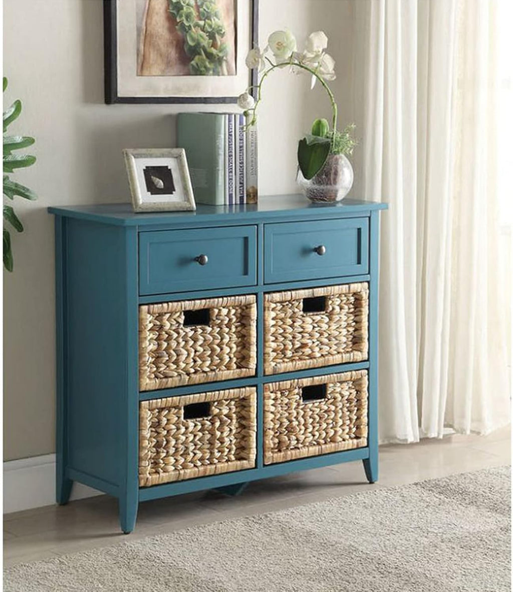 Antique Navy Wood Storage Chest with 2 Drawers and 4 Baskets Z13455
