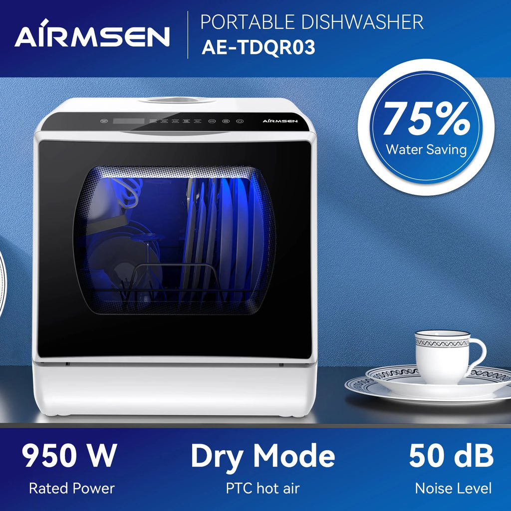 Portable Countertop Dishwasher with 5L Built-in Water Tank, 5 Place Settings, 7 Programs, White O987