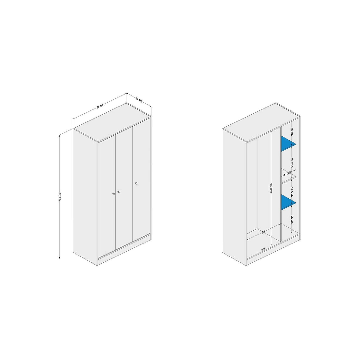 White 3-Door Wardrobe Y64509