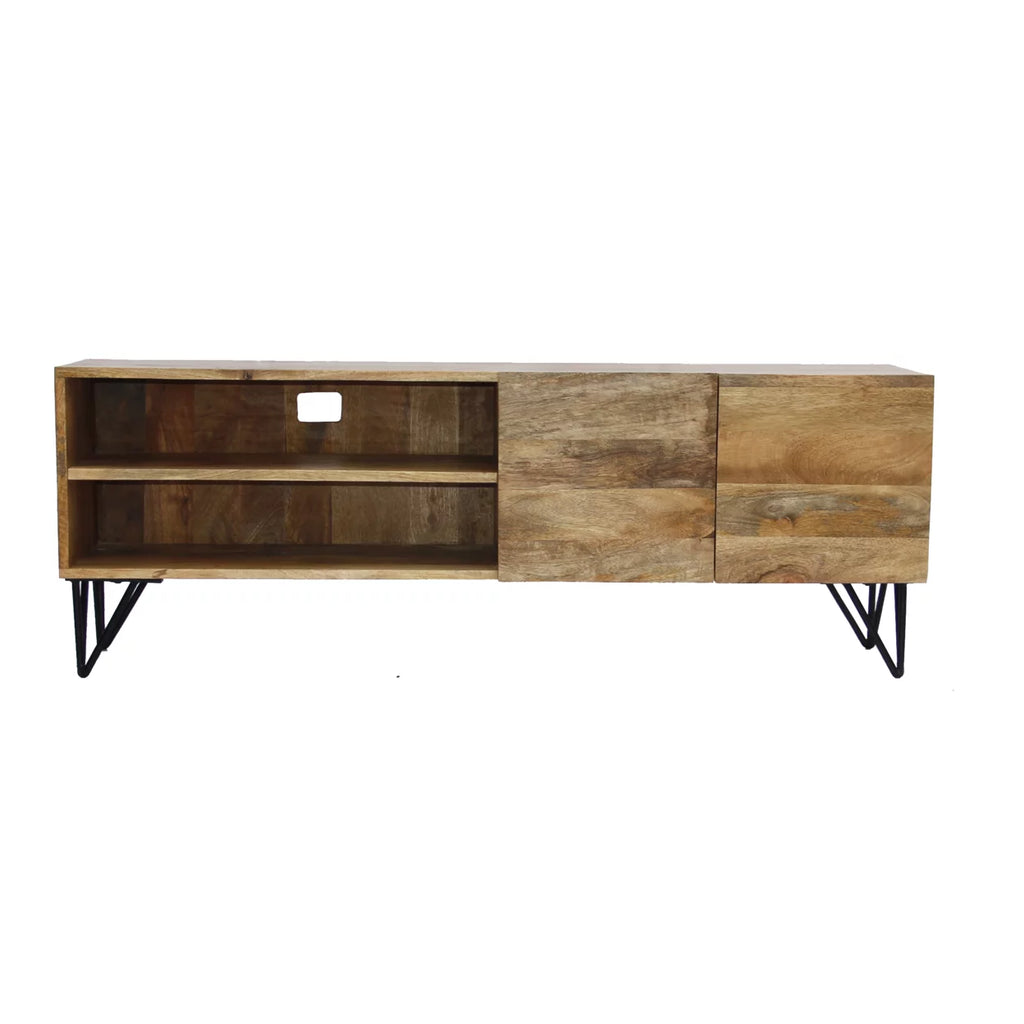 Mango Wood and Metal Tv Stand With Storage Cabinet Brown X8583