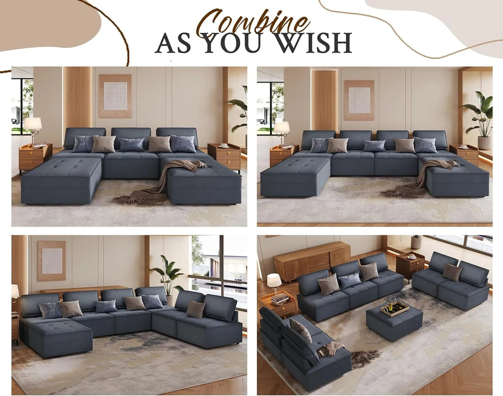 Velvet Beige 7 Seater U Shaped Sectional Sofa D285