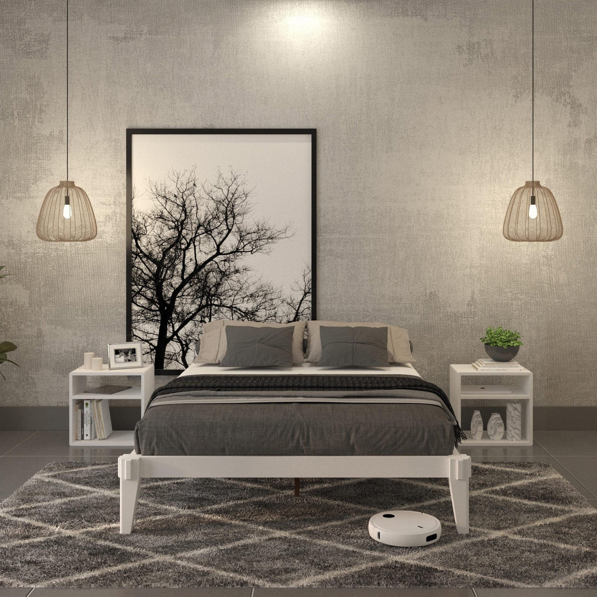 King Platform Bed Frame, No Headboard, Solid Wood, Walnut C840