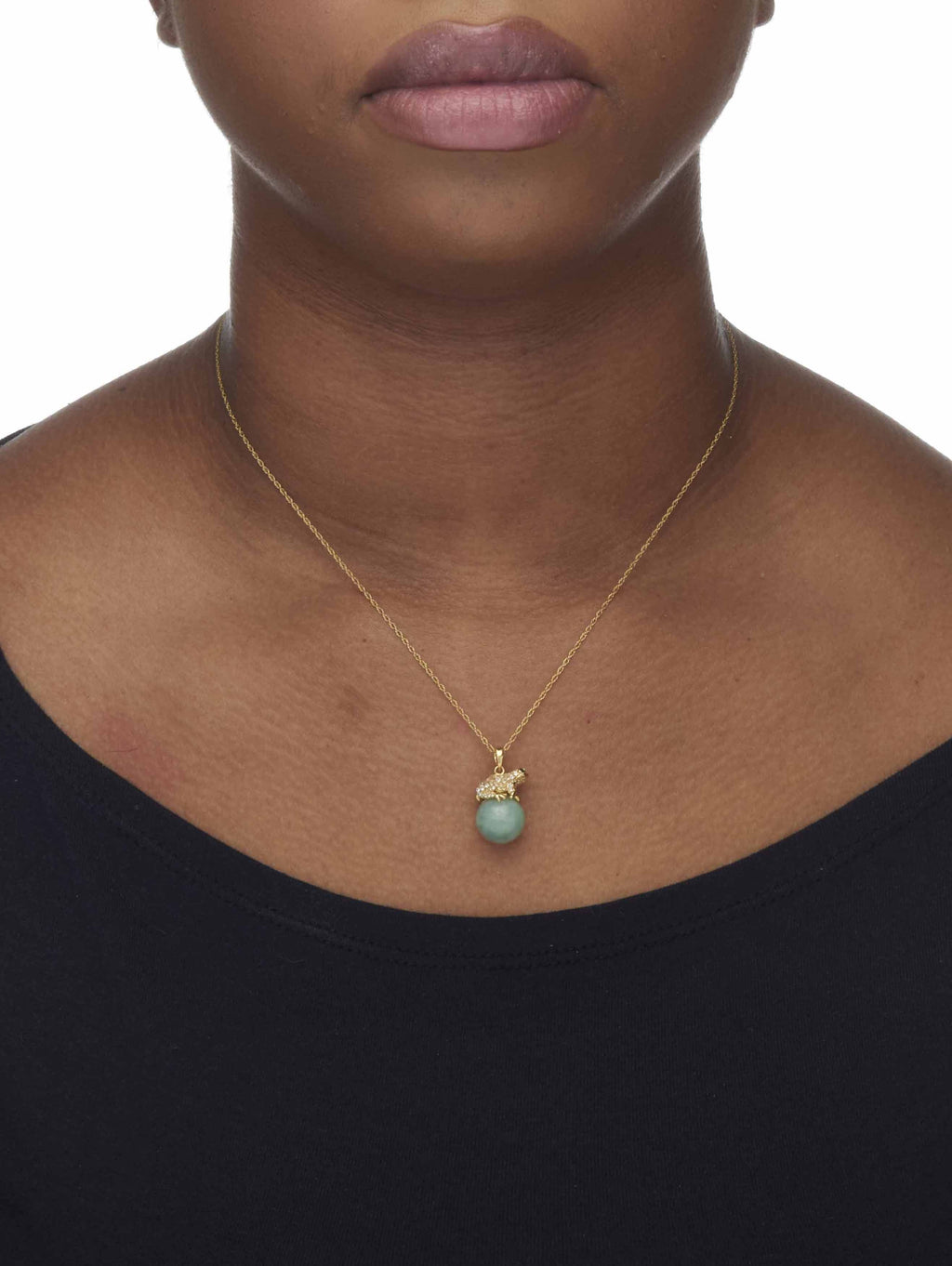 Green Jade Frog Pendant Necklace, 18 in Chain L552067