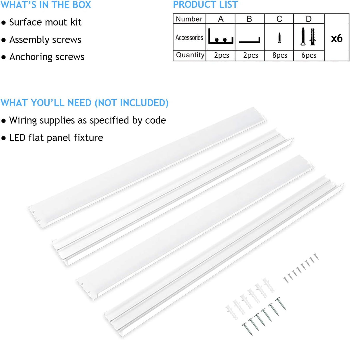 2x2 FT Surface Mount Kit for LED Flat Panel Light - Aluminum 24x24 inch Ceiling Frame Kit T190931