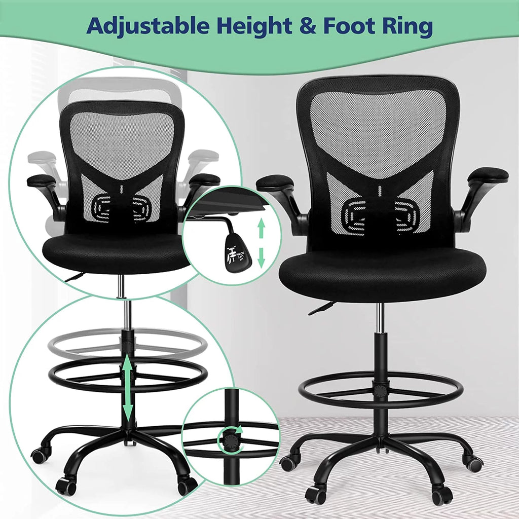 Black Height Adjustable Mesh Drafting Chair R9408