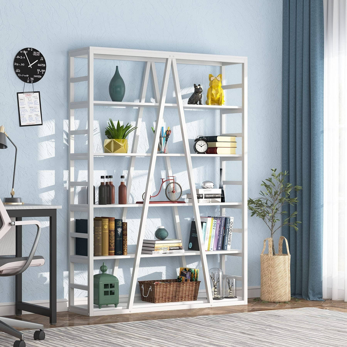 White 6 Tier Industrial Bookshelf V469163