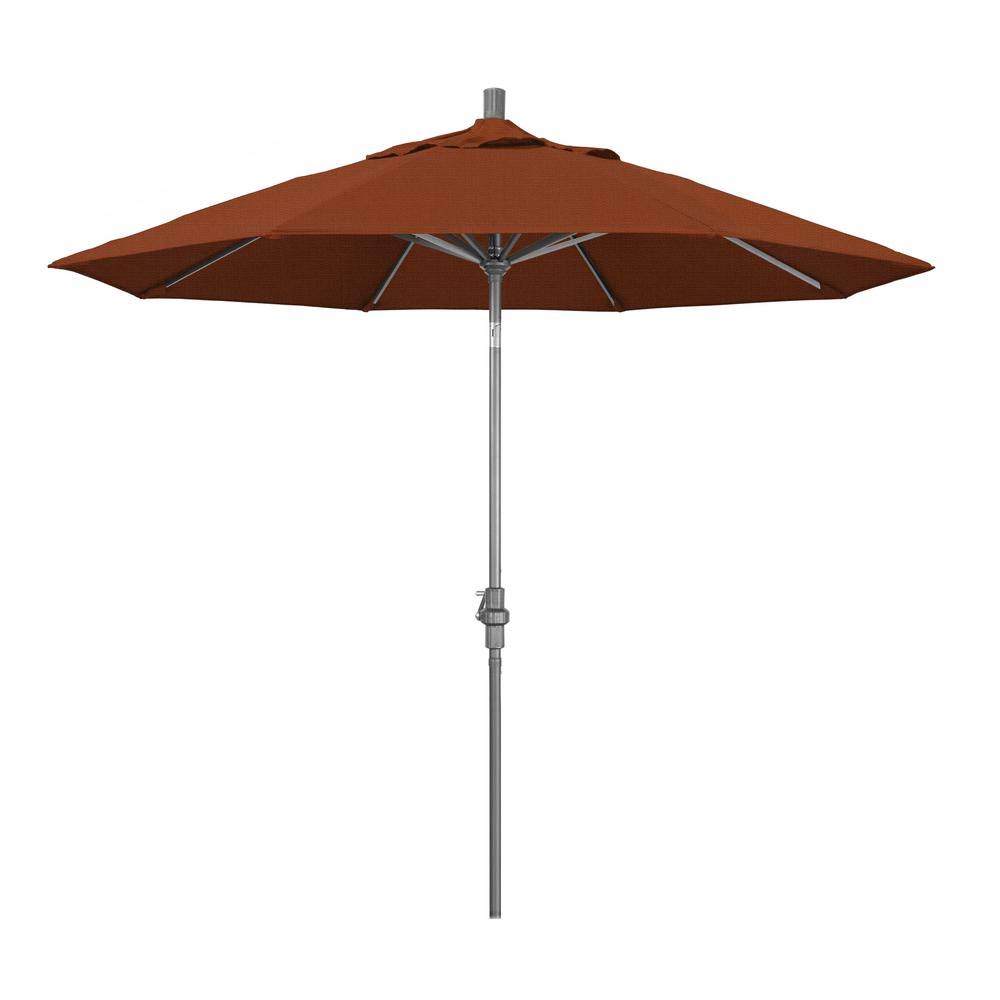 9 ft. Hammertone Grey Aluminum Market Patio Umbrella with Collar Tilt Crank Lift U242306
