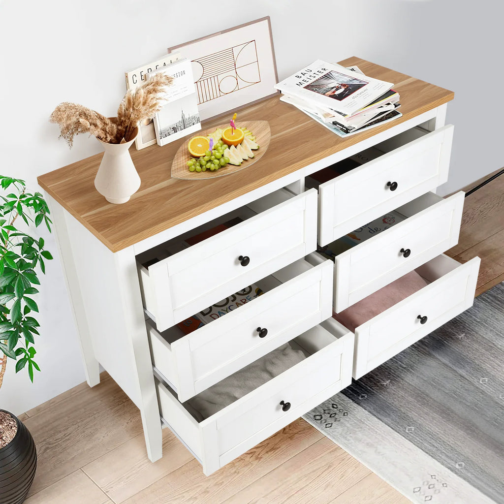 White 6 Drawer Wood Dresser with Metal Knobs Z969274