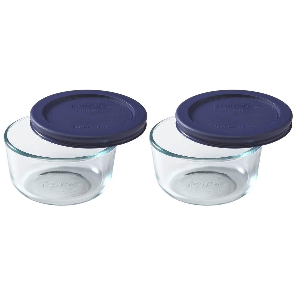 Clear 1-Cup Round Glass Food Storage Bowl with Blue Lid 2-Pack Z721662