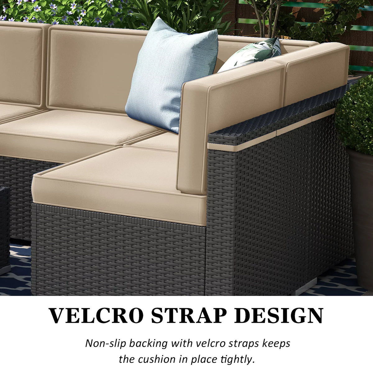 7 Piece Wicker Patio Furniture Set with Cushion and Glass Table Y42383
