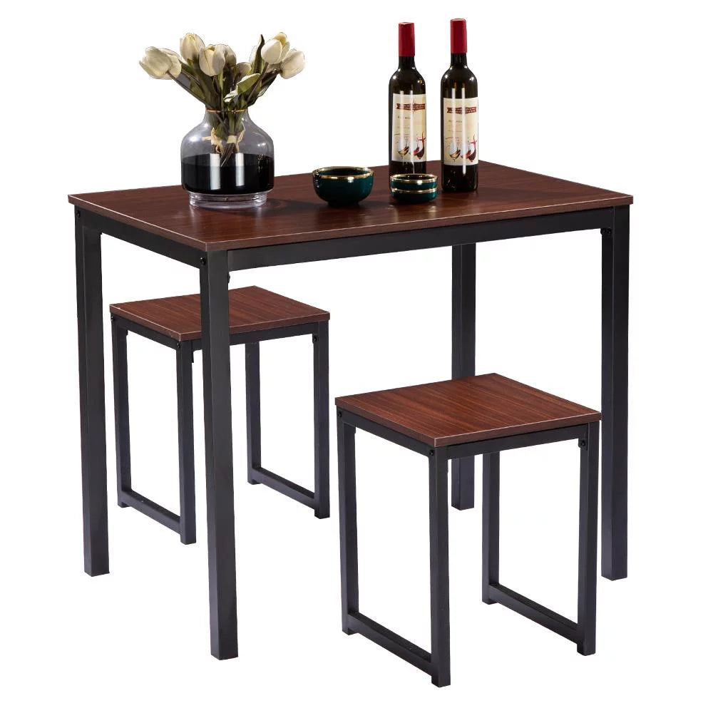 3 Piece Walnut Dining Table with Two Stools X225935