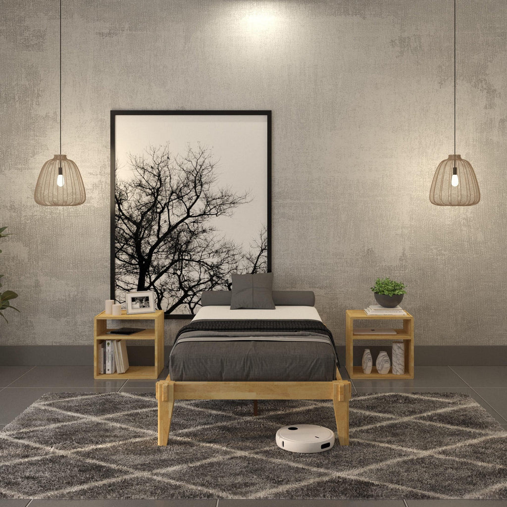 King Platform Bed Frame, No Headboard, Solid Wood, Walnut C840