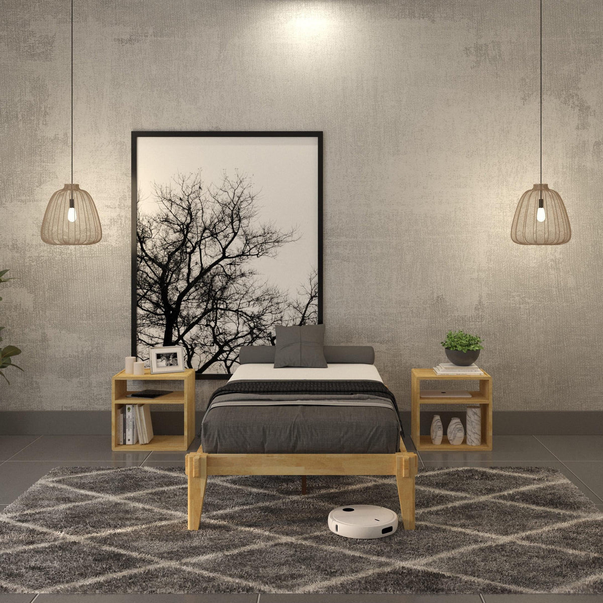 King Platform Bed Frame, No Headboard, Solid Wood, Walnut C840