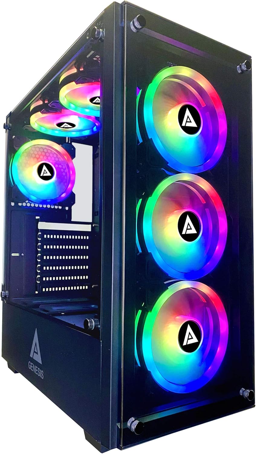 Black Mid Tower Gaming Case with Tempered Glass Panel and RGB Fans L939628