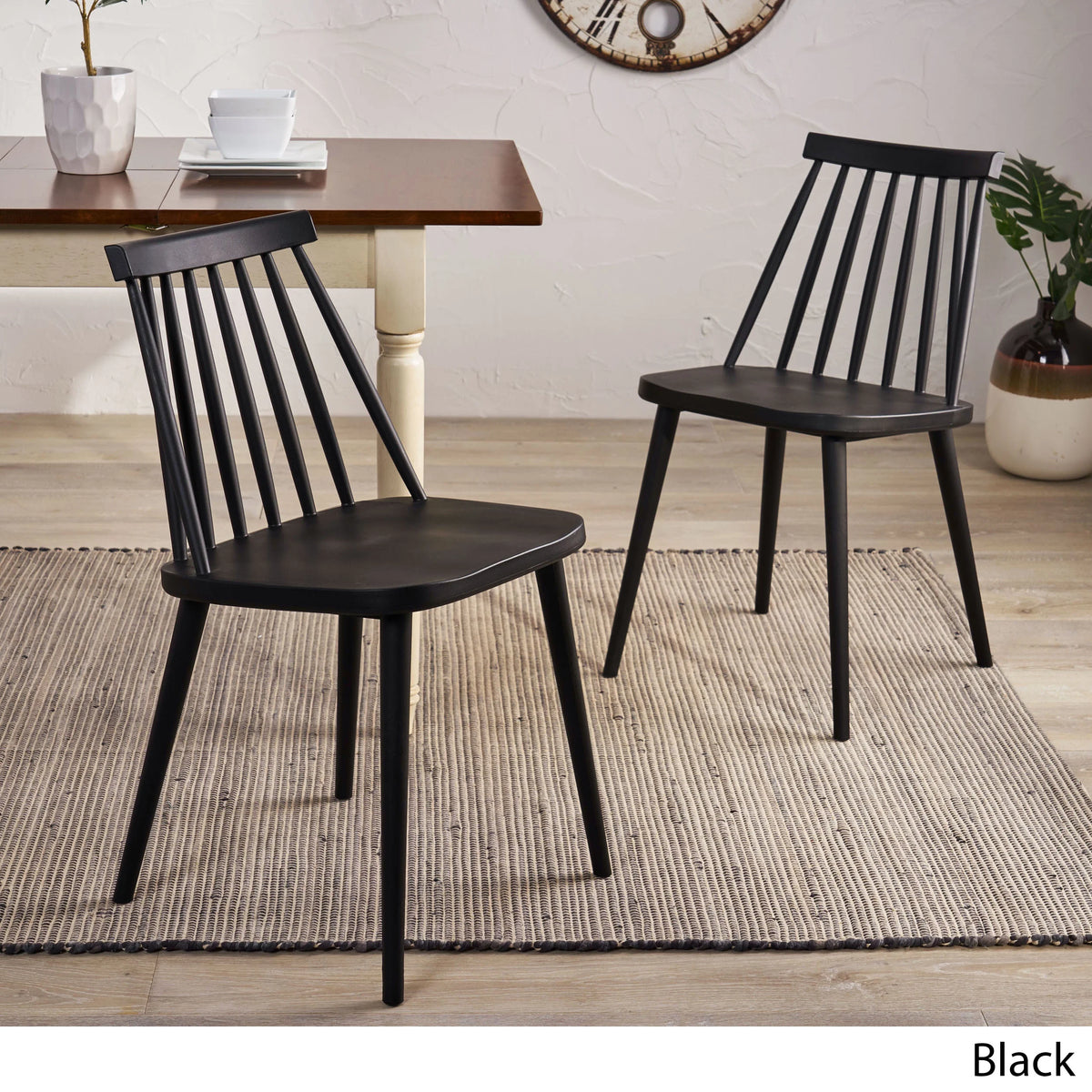 Black Spindle-Back Plastic Dining Chair Set of 2 P941