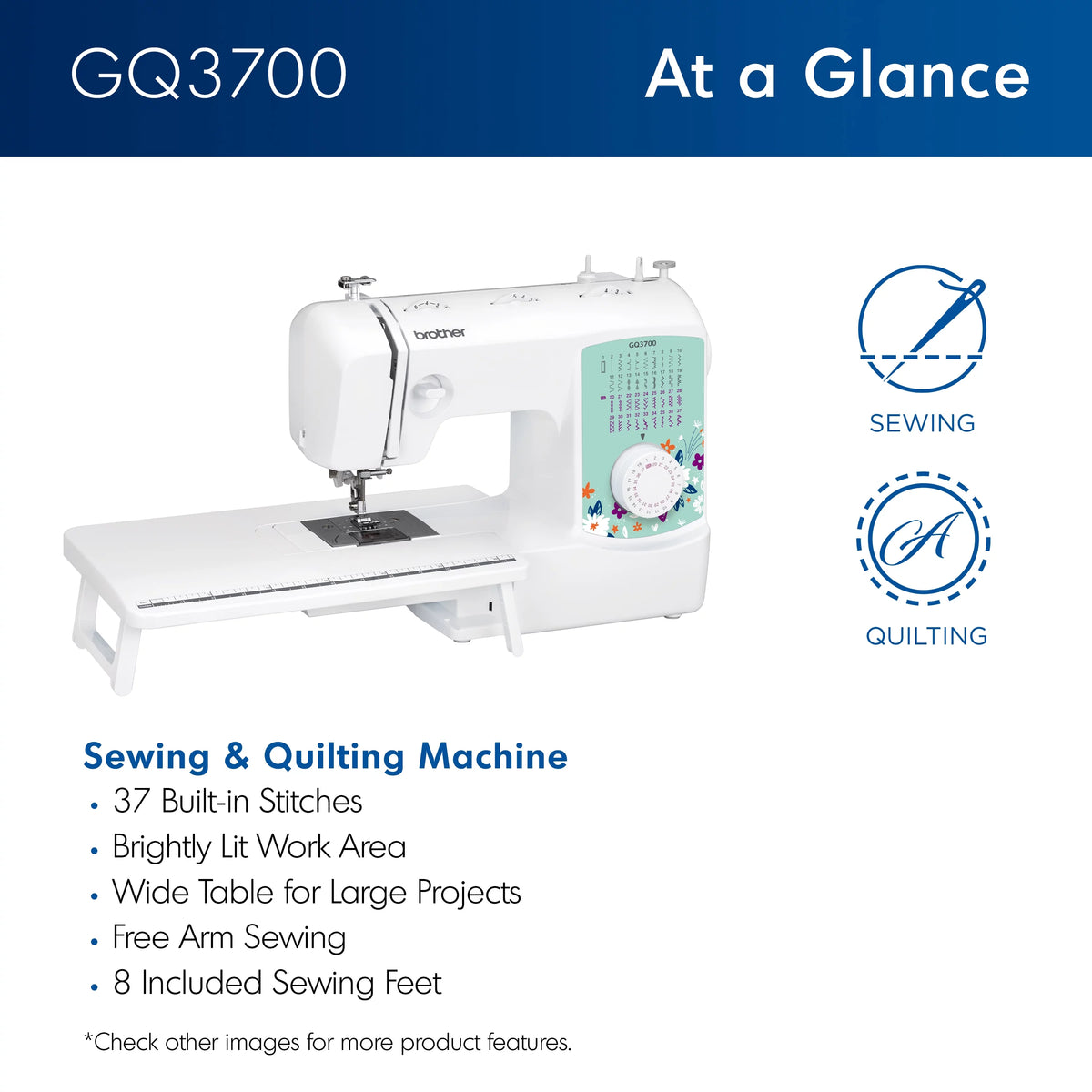 Sewing & Quilting Machine with Built-in Stitches & Wide Table Q605005