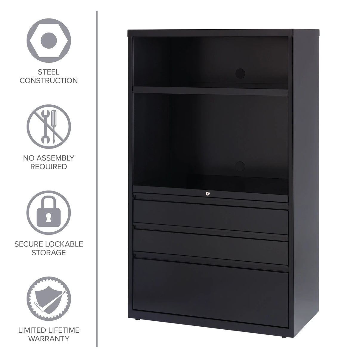 36 Inch Wide 3 Drawer Metal Lateral File Cabinet Black L60966