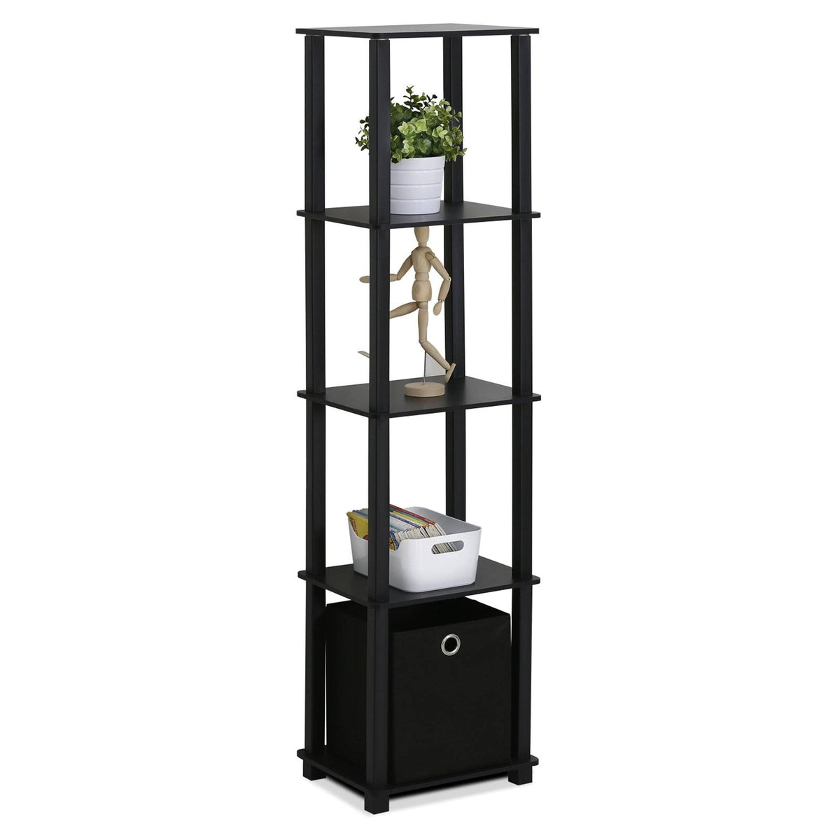 5-Tier Display Decorative Shelf with One Bin Black Y495879