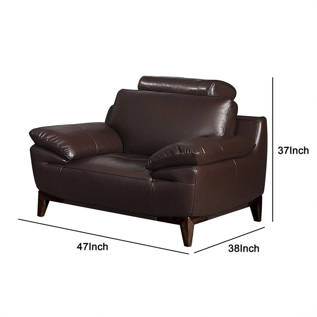 Dark Brown Leatherette Chair with Wooden Legs O5353