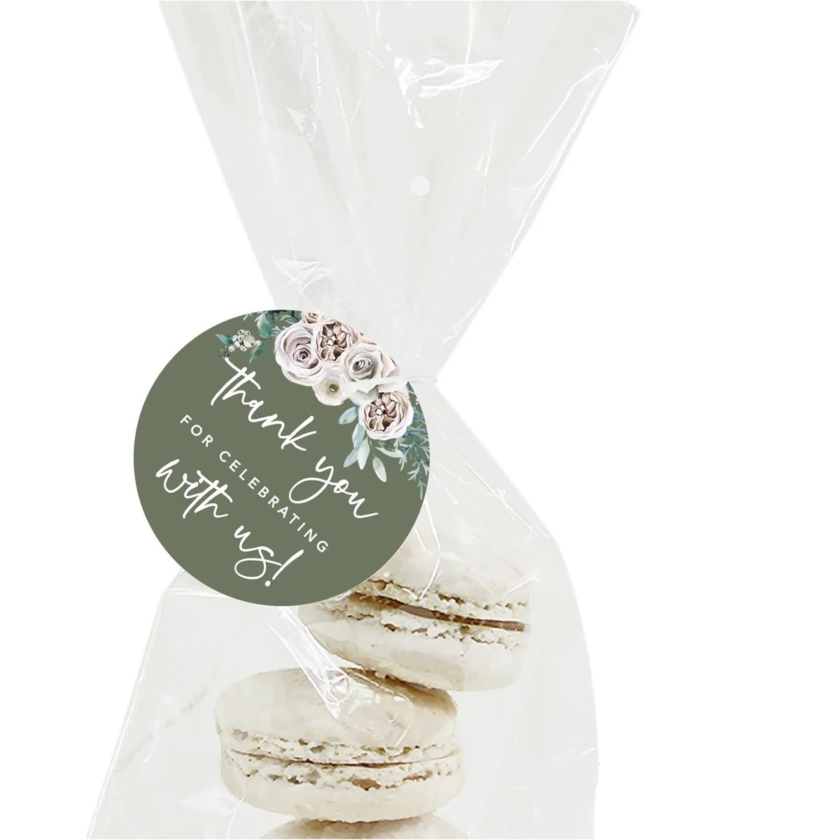 Sage Green Cream Floral Blossoms Round Gift Tags, 24-Pk Z800