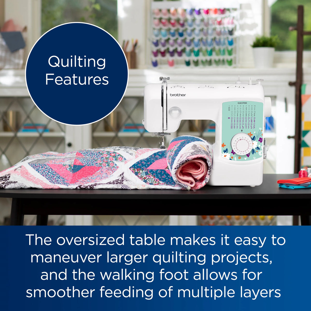 Sewing & Quilting Machine with Built-in Stitches & Wide Table Q605005