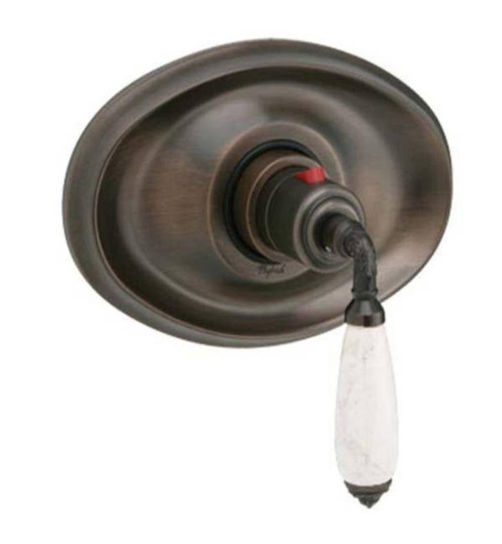 Satin Brass Thermostatic Shower Trim with White Marble Lever Handle M930105