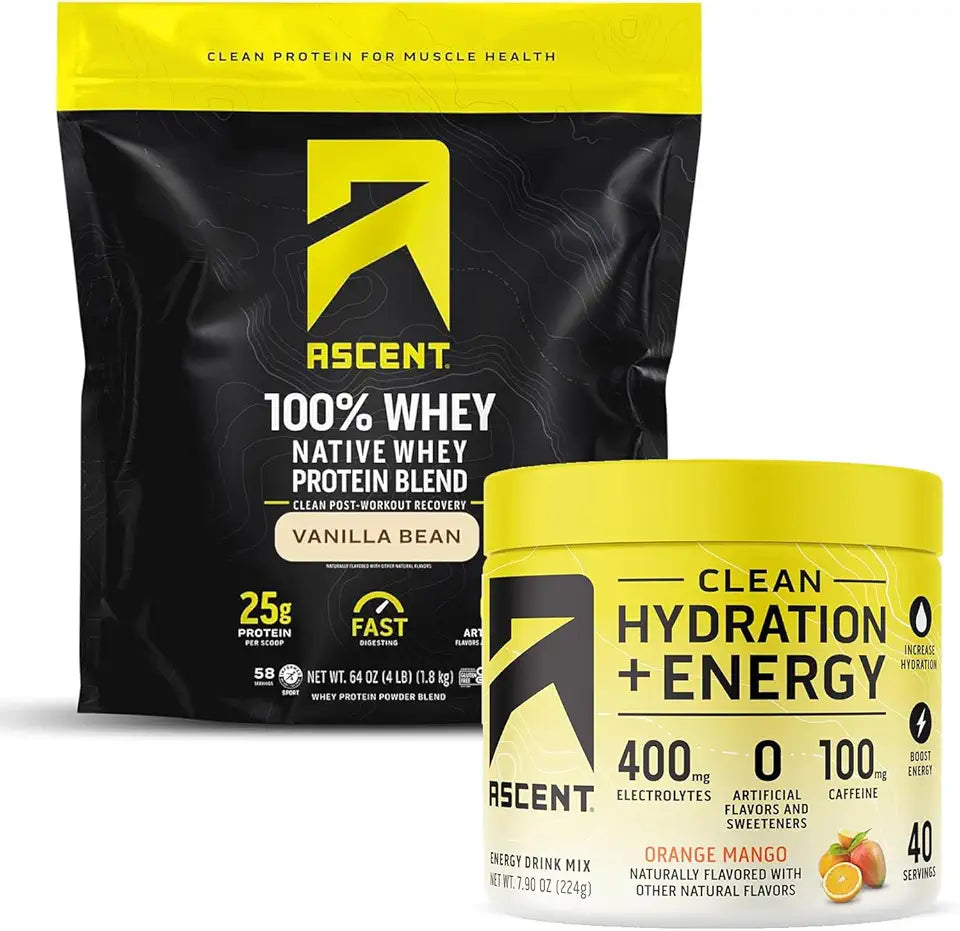 100% Whey Protein Powder Vanilla Bean 4 lb & Electrolytes Orange Mango 40 Servings K331154