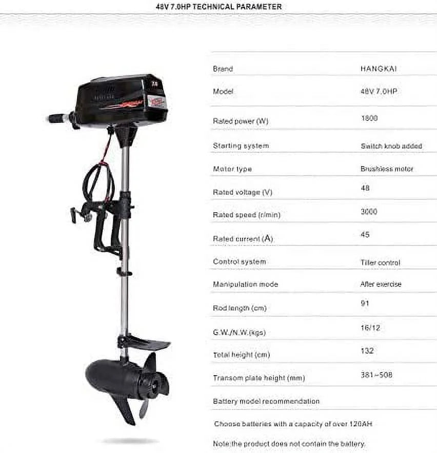 48V 1.8KW Outboard Electric Motor with Tiller Control K68430
