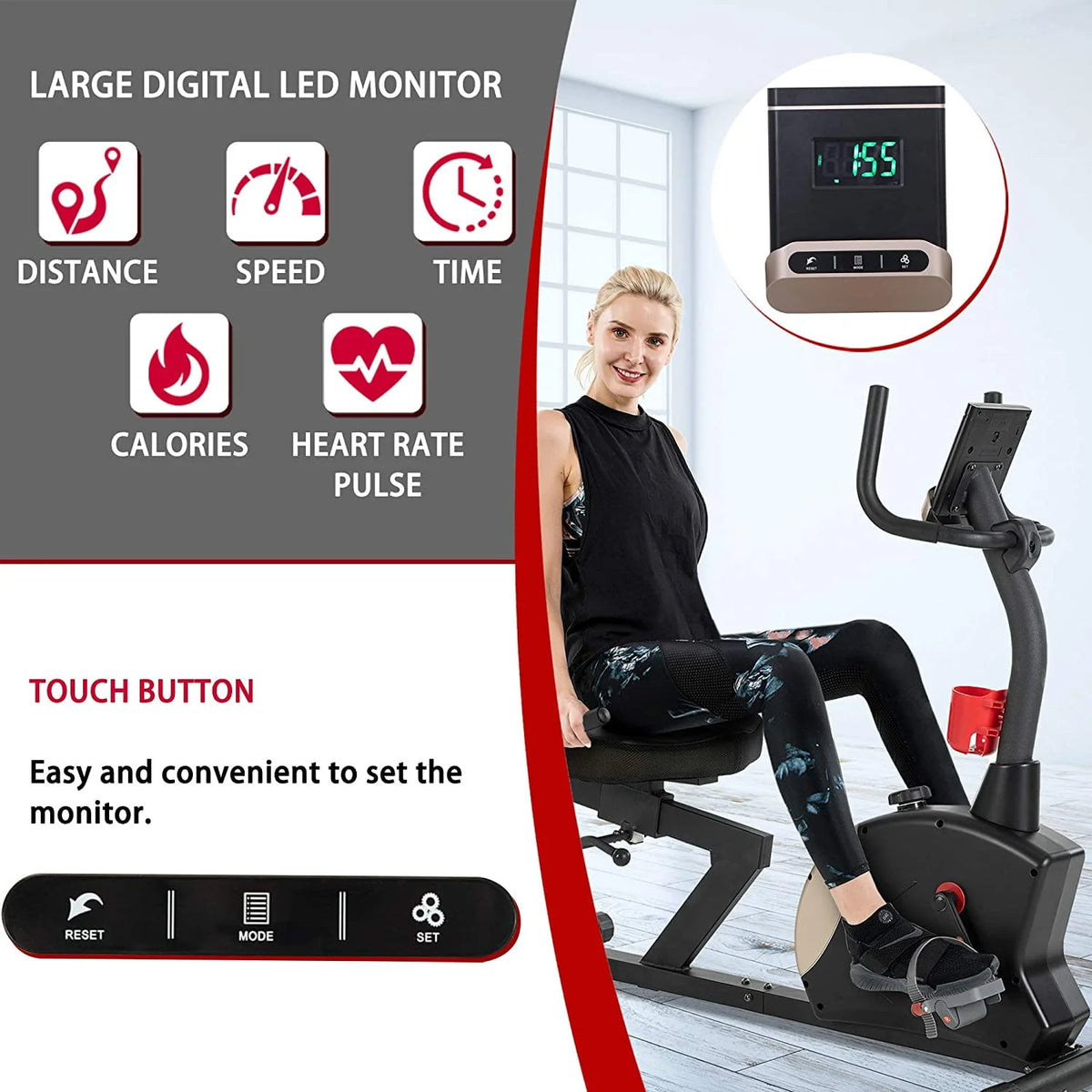 Recumbent Exercise Bike 400 lbs. Weight Capacity Magnetic Resistance D922693