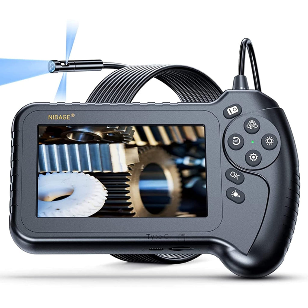 5'' IPS Screen 1080P Industrial Snake Camera with 11.5FT Waterproof Flexible Cable 8 LEDs 32GB Card N148