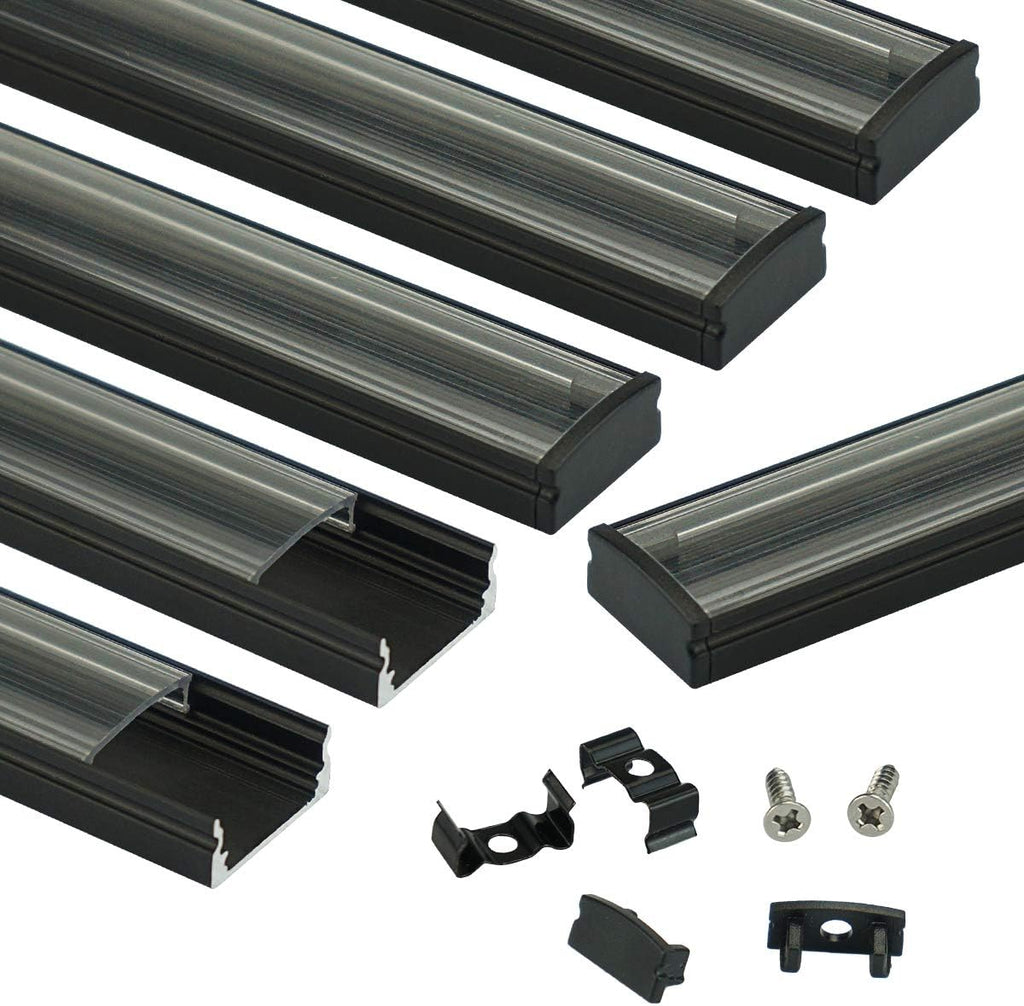 10Pack 3.3FT Black LED Channel System with Clear Cover Lens Aluminum Extrusion Track Housing Profile U Shape P7470