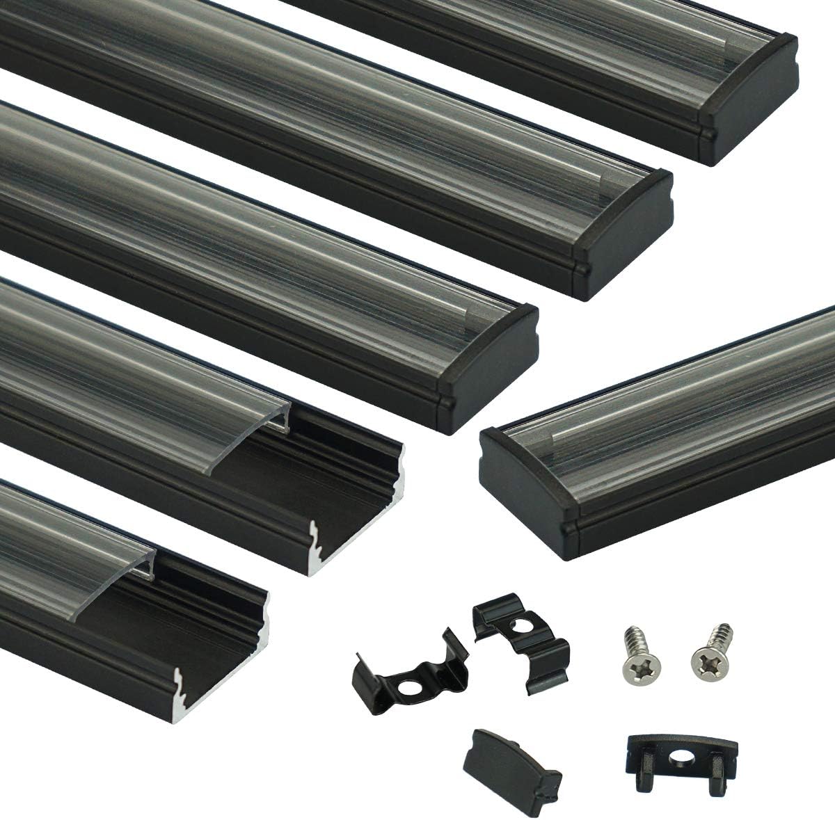 10Pack 3.3FT Black LED Channel System with Clear Cover Lens Aluminum Extrusion Track Housing Profile U Shape P7470