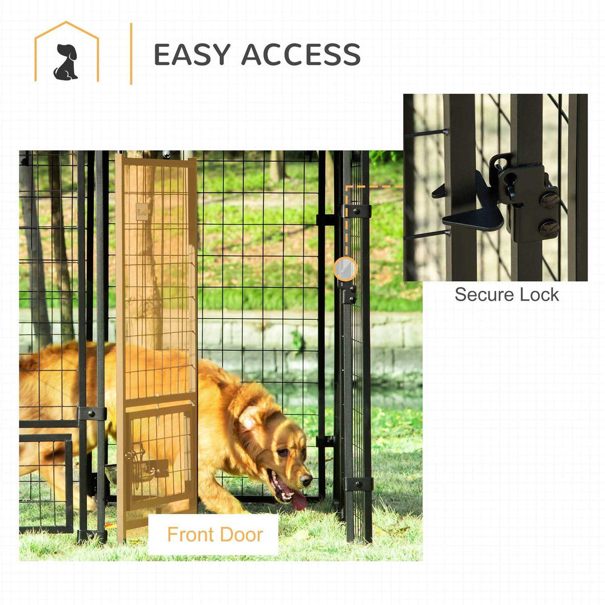 Indoor/Outdoor Metal Dog Kennel with Lock and Canopy R77498