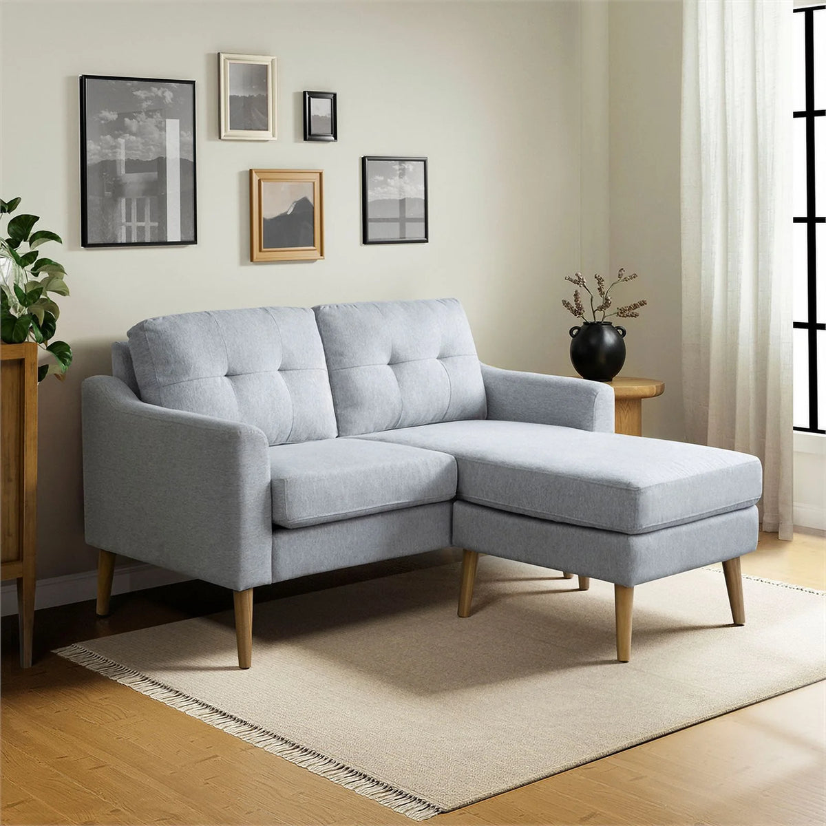 Light Gray Fabric Loveseat with Ottoman P148493