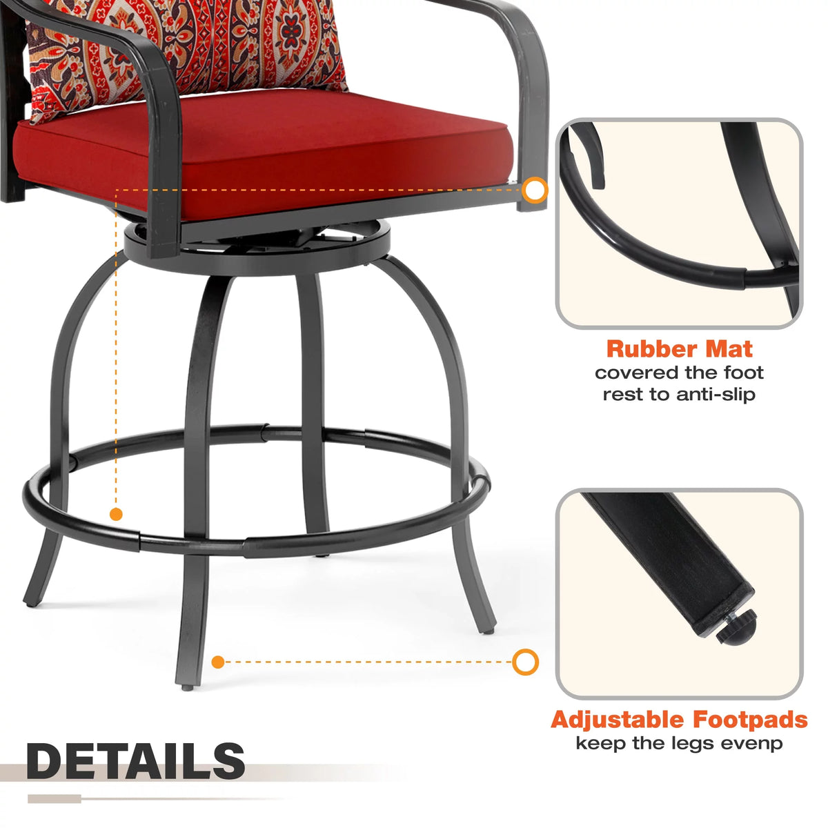 4 Pc Metal Swivel Bar Stools Set with Cushions S8485