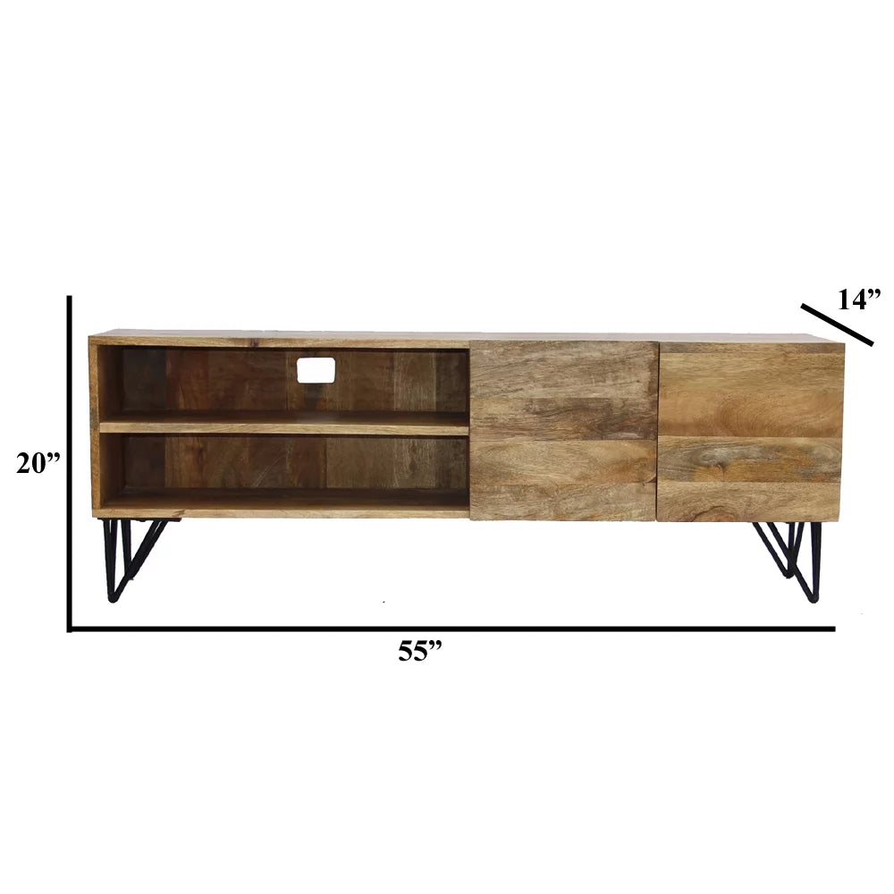 Mango Wood and Metal Tv Stand With Storage Cabinet Brown X8583