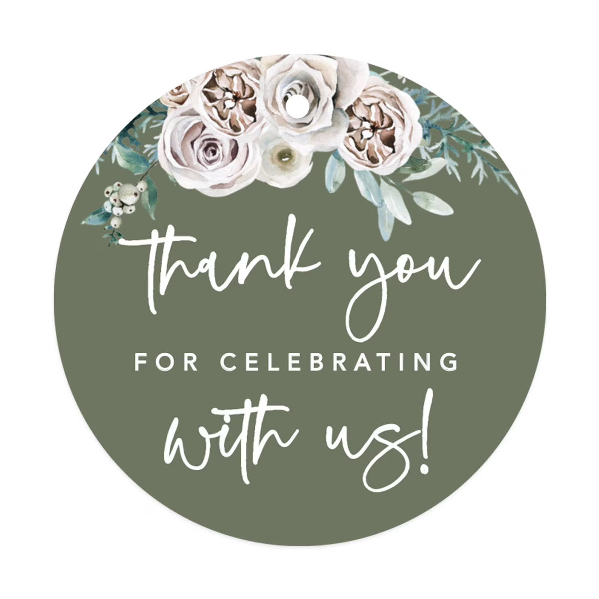 Sage Green Cream Floral Blossoms Round Gift Tags, 24-Pk Z800