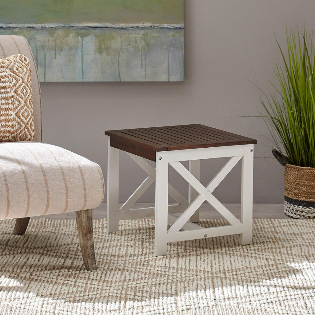 Acacia Wood End Table, Dark Brown Finish L502571