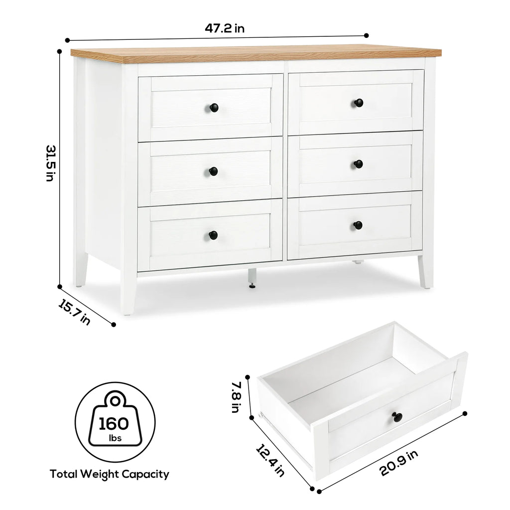 White 6 Drawer Wood Dresser with Metal Knobs Z969274