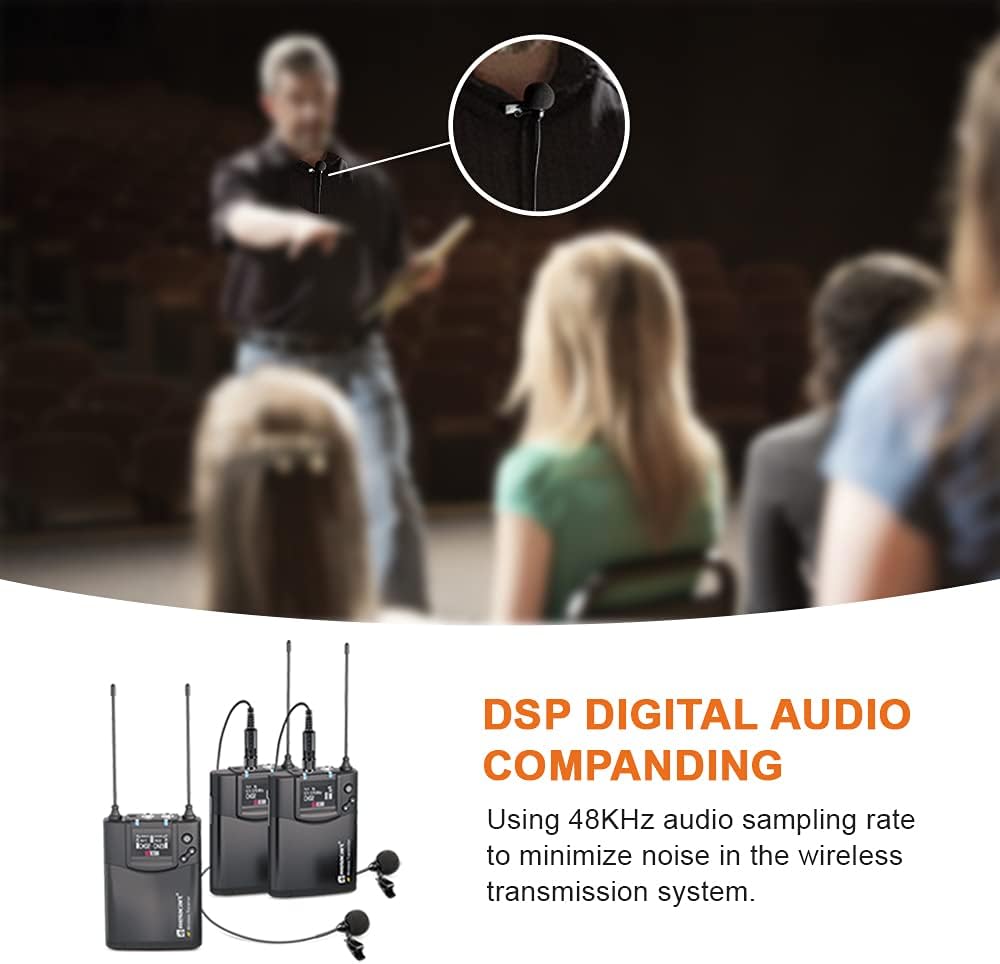 UHF 32-Channel Wireless Lavalier Microphone System with 1 Receiver, 2 Transmitters and 2 Lapel Mics E578