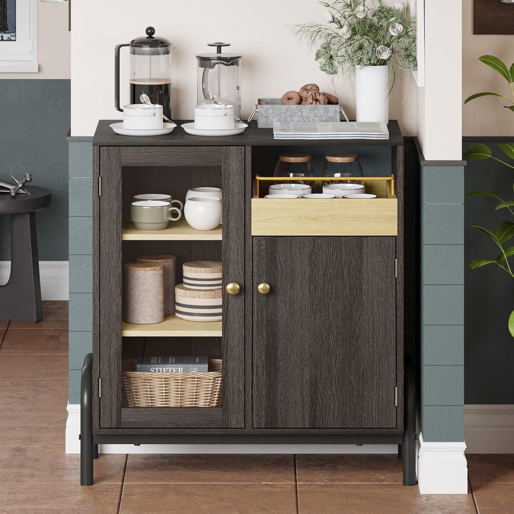 Coffee Bar Cabinet with Tempered Glass Door T766789